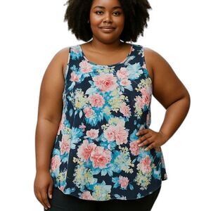 Sweet Lovely by Jen 2XL Navy Floral Sleeveless Blouse | Colorful Flowy